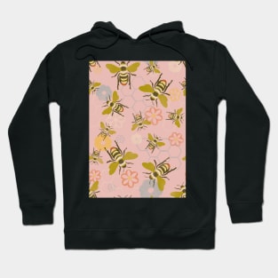 Vintage Honey Bees, Honeycomb and Flowers on dusty rose repeat pattern Hoodie